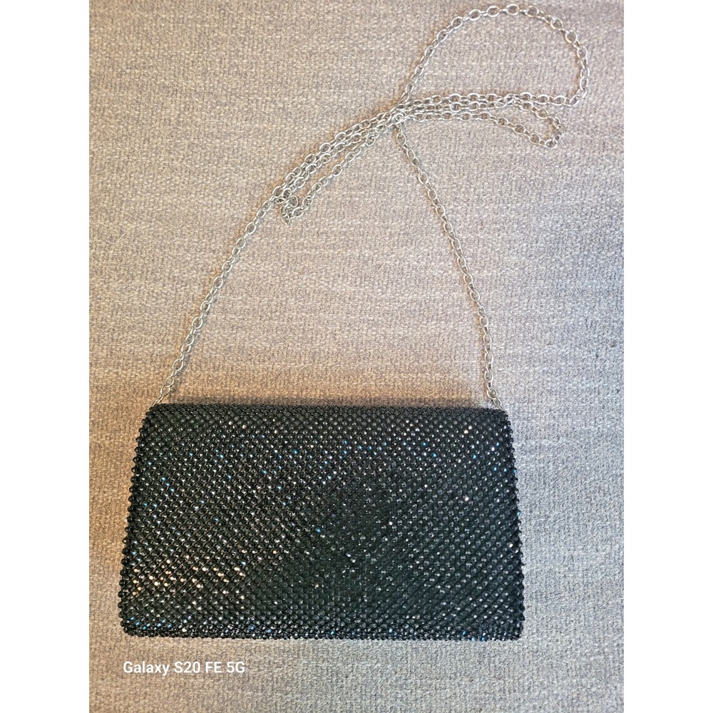 Jessica Mcklintock Womens Black Sparkly Evening Bag Purse Clutch Old Money Y2K